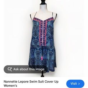 Nanette Lepore Blue Printed Swim Cover Up Romper with Pink Accent | Size Small